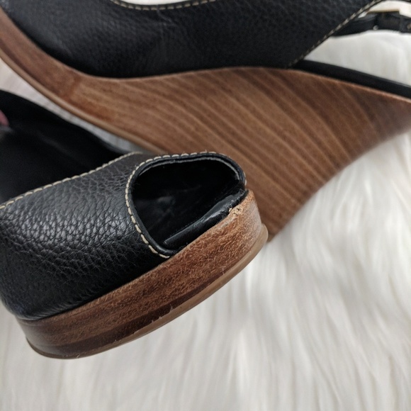 Aldo | Black Leather Wooden Heel Peep Toe Sz 10 - Picture 6 of 7